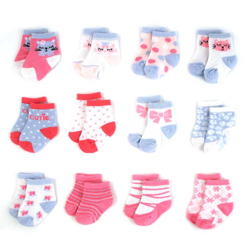 Rising Star Baby Girls Assorted Color Designs 12 Pair Socks Set, Age 6-12 Months