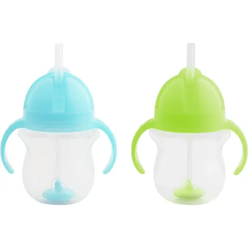 Munchkin® Any Angle™ Weighted Straw Trainer Sippy Cup with Click Lock™ Spill Proof Lid, 7 Ounce, 2 Pack, Blue/Green