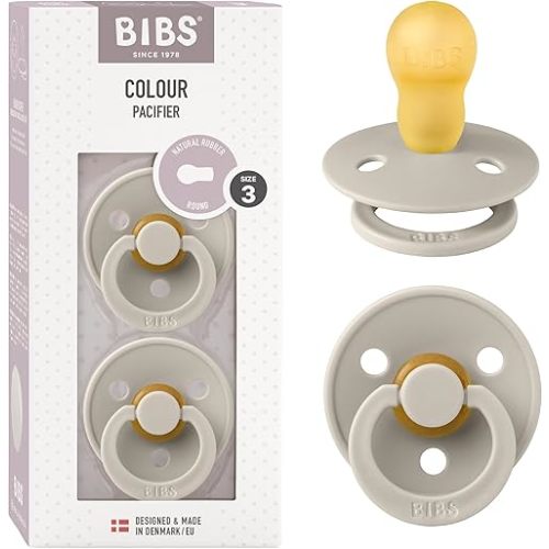 BIBS Pacifiers | Natural Rubber Baby Pacifier | Set of 2 BPA-Free Soothers | Made in Denmark | Sand | Size 18-36 Months