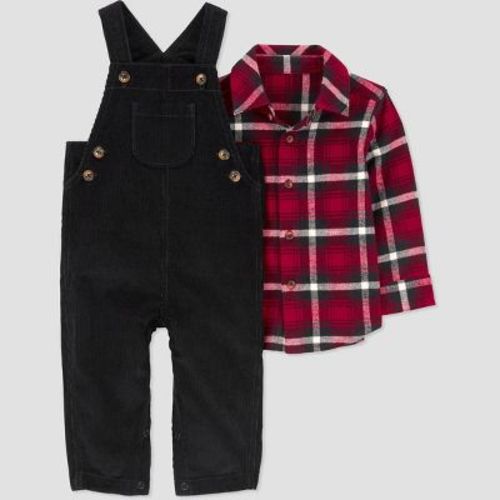 Carter's Just One You®️ Baby Boys' Plaid Denim Overalls Set - Red/black 3m