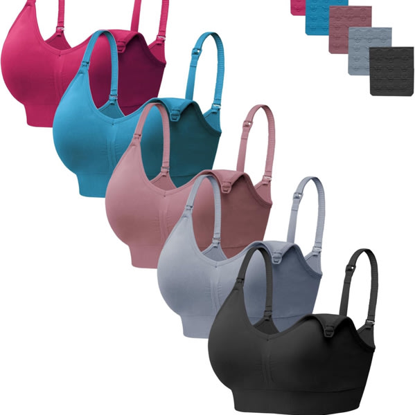 HBselect Women Maternity Bras 5 Pack Nursing Bras for Breastfeeding Seamless Pregnancy Sleep Bralette with Extra Extenders