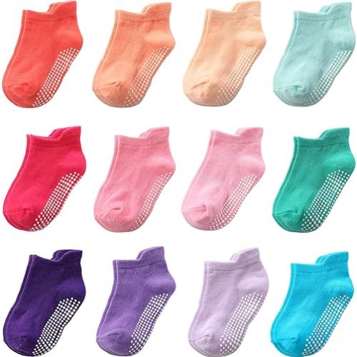 Non Slip Grip Ankle Baby Socks 12 Pack for Toddler Boys and Girls Kids Infant Baby Cute Cotton Socks