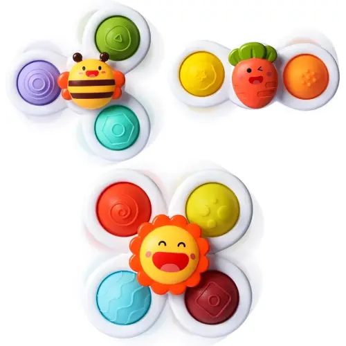 ALASOU 3PCS Pop Suction Cup Rotating Toys for 1 Year Old Boy Girl|Novelty Rotating Tops Toddler Toys Age 1-2|Sensory Baby Bath Toy for Toddlers 1-3|12 18 Months Boy Birthday Gift for Infant
