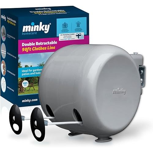 Minky Homecare Outdoor Retractable Dual Clothesline - Heavy Duty PVC Coated Line - Energy and Space Saving Removable Laundry Drying Line - 2 x 49 Feet