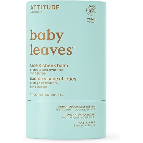 ATTITUDE Plastic-Free Face and Cheek Balm Bar for Baby, EWG Verified, Dermatologically Tested, Made with Naturally Derived Ingredients, Vegan, Unscented, 1 Ounce