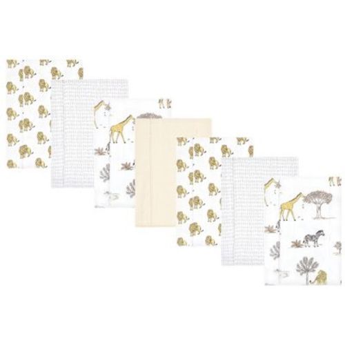 Hudson Baby Cotton Flannel Burp Cloths, Neutral Safari World 7-pack, One Size