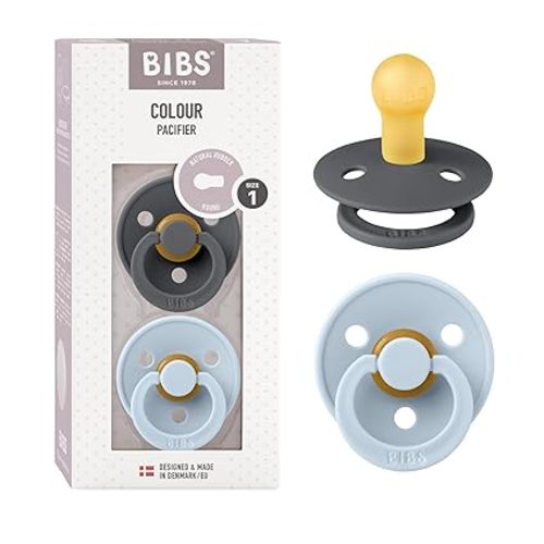 BIBS Pacifiers Colour Collection | Natural Rubber Baby Pacifier | Set of 2 BPA-Free Soothers | Made in Denmark | 0+ Months (Pack of 2) | Baby Blue/Petrol