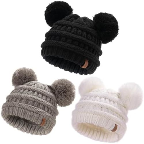 FURTALK Baby Winter Knitted Beanie Hat Soft Warm Lined Pom Pom for Infant Toddler Skull Cap