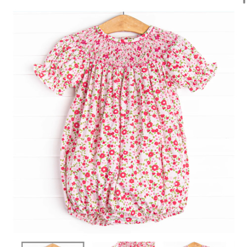 Pink-ing of You Smocked Bubble, Pink – Stitchy Fish