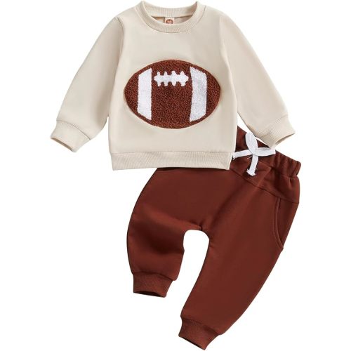Baby Boy Girl Football Outfit Long Sleeve Crewneck Sweatshirt Pullover Tops and Elastic Pants Set 2PC Outfits