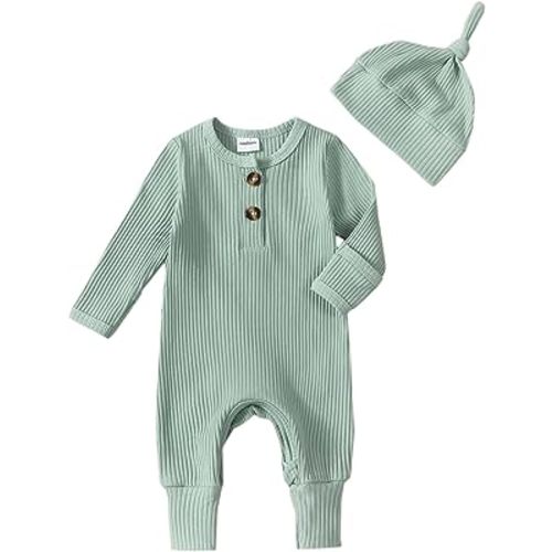 Newborn Baby Boy Knit Onesie Ribbbed Romper Newborn Coming Home Outfit Infant Fall Winter Clothes with Hat