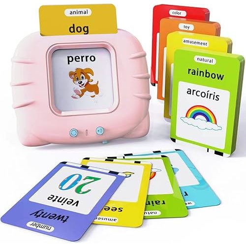 Lapare Spanish and English Bilingual Audible Flash Cards Toy with Music for Toddlers 1 2 3 4 5, Learn Spanish and English for Kids, Niñas, Niños, Bebes