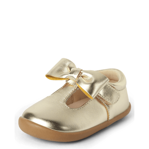 Baby And Toddler Girls First Steps Bow Mary Jane Shoes - Metallic