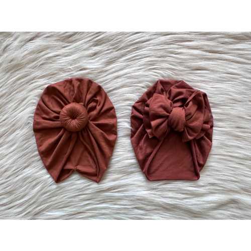 Baby Turban Hat in “Crew” Cinnamon. Modern Bow Turban, Bun Knot Hat, Top Knot Hat, baby beanie, Baby Hat, Baby Turban, Messy Bow Turban