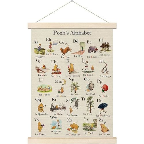 Winnie the Pooh Alphabet Hanger Frame, Classic Pooh Wall Decorations, Nursery Wall Decor, Pooh's ABC Poster Alphabet Wall Decor, for Classrooms Kid’s Rooms Living Rooms 12x16 Inch