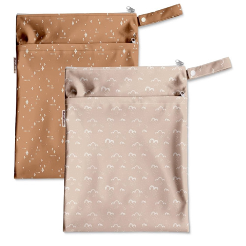 Mama Koala Waterproof Wet Dry Bags for Baby Items, Cloth Diapers, Swimsuits, Travel, Gym Clothes, Beach, Pump Parts, Toiletries, Two Zippered Pockets, 2 Pack (W016)