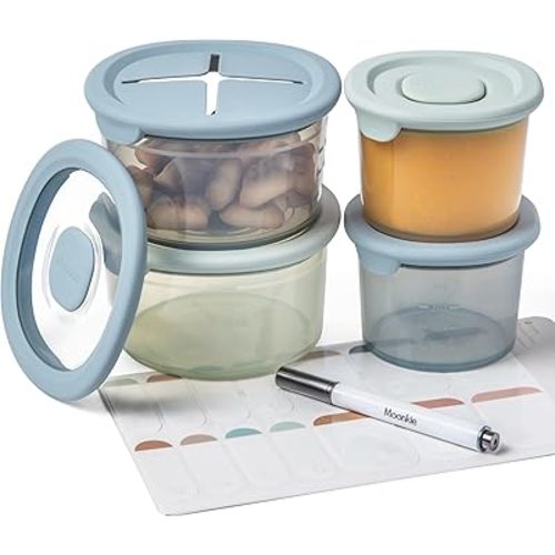 Moonkie Silicone Baby Food Containers | 8oz/4 oz Baby Food Storage Jars with Airtight Lids and A Snack Cup Lid | Freezer,Microwave and Dishwasher Safe, Reusable Baby Food Jars for Infant & Toddler
