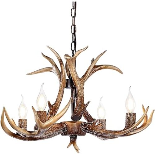Antler Chandelier Lighting Deer Lamp Vintage Rustic Farmhouse Chandelier Light Fixture for Dining Room Kitchen Island Bedroom Entryway Foyer(4 Lights, Brown)