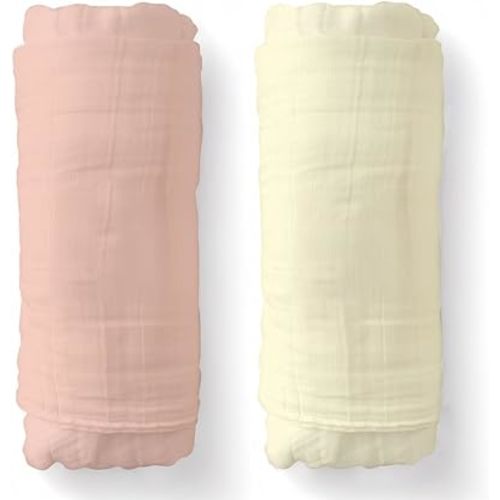 SUNSHINE & SNUGGLES Soft 100% Cotton Swaddles for Newborns, 2- Pack - Large, Breathable Baby Blanket - Versatile, Durable Muslin Swaddle Blankets - Perfect for Moms
