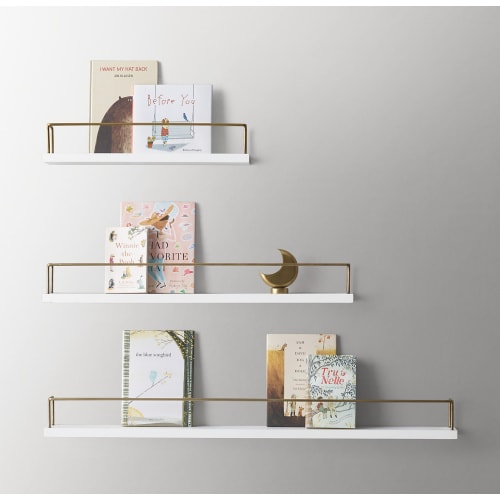 Minimalist Book Display Shelf - Waxed White/Brass
