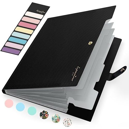 Sooez Accordion File Organizer, Letter Size Expanding File Folder with Labels, 5 Pocket Folders for Document, Portable Paper Bill Receipt Organizer for Home School Office Supplies, A4 Size, Black