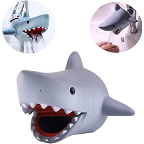 Children’s Faucet Extender Bath Spout Cover for Baby: Sink Extension Hand Washing - Kids Toddler Bathroom Bathtub Fun & Safety - Child Kitchen Accessories (Grey Shark)