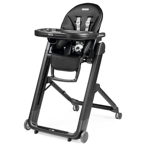 Peg Perego Siesta, Grow with Baby Folding High Chair & Recliner, Height Adjustable, Quick Clean & Easy Push Wheels for Babies & Toddlers, Made in Italy, True Black (Black)