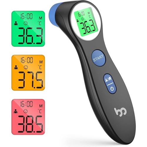 Femometer Thermometer for Kids and Adults, Forehead Digital Thermometer, No-Touch Fever Infrared Thermometer with 3 Color Indicator, High Accuracy, 1s Fast Accurate Reading, Easy to Use (Black)