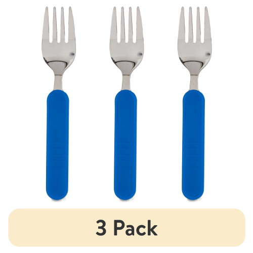 (3 pack) Parent's Choice Toddler Fork and Spoon Set Silver Stainless Steel with Blue Plastic Handle
