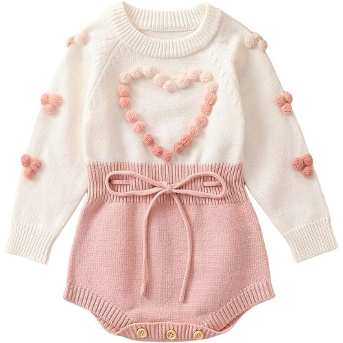 Karwuiio Toddler Infant Baby Girl Knit Sweater Romper Long Sleeve One Piece Jumpsuit Fall Winter Clothes