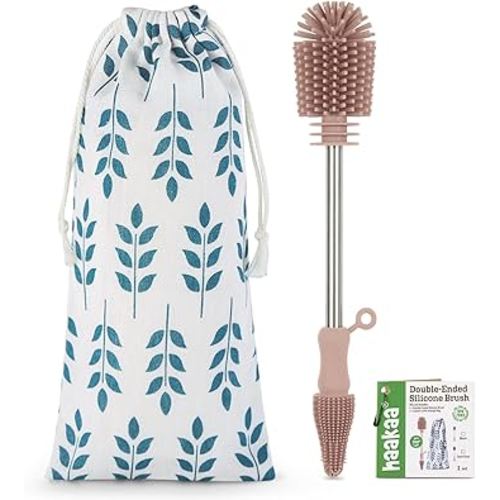 haakaa Cleaning Brush Silicone Bottle Brush Double-Ended Soft Silicone Bristles for Breast Pumps, Breast Milk Collectors, Baby Bottles, Teats, Breastmilk Storage Bags, Detachable - Pink -1pk