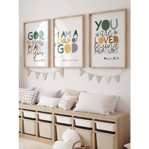Set of 3 Bible Verse Prints, Christian Wall Art, Boys Nursery Prints, Boys Bedroom Decor, Nursery Wall Art, Kids Room, Scripture Prints