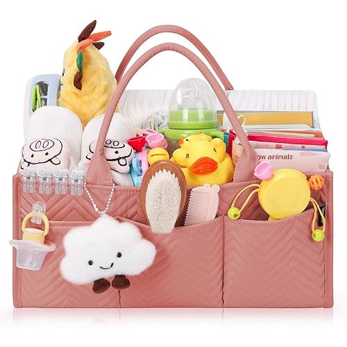 Skycase Large Diaper Caddy Organizer, Baby Organizers and Storage for Newborn Essentials Must Haves, Nursery Storage Basket for Baby Shower Gifts, Baby Registry Search for Boy or Girl - Flesh Pink