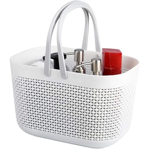 UUJOLY Plastic Organizer Storage Baskets with Handles, Shower Caddy Bins Organizer for Bathroom and kitchen（White）