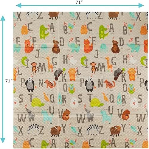 Toddleroo by North States 71" x 71" Foldable ABC Padded Play Mat. Extra Large Foam Baby Play Mats for Floor, Waterproof Tummy Time Mat for Indoor & Outdoor Use