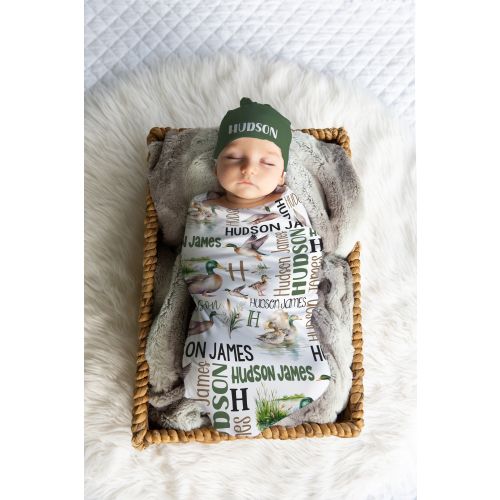 PERSONALIZED MALLARD DUCK Swaddle blanket, Baby Boy Custom Name Mallard Duck Gift, Infant Boy Swaddle Blanket Set, Duck Hunter Baby Blanket