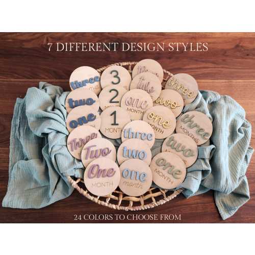 3D Monthly Milestone Discs - (Bundle A, style 6, Razzberries color font, "Hello World" phrase)