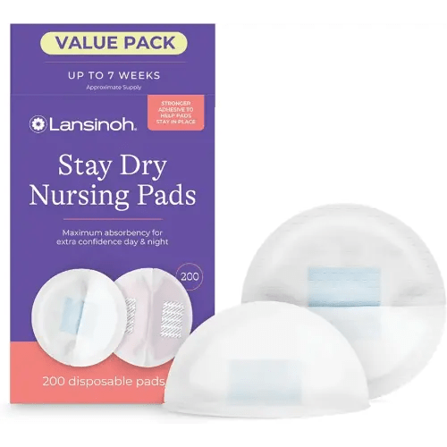 Lansinoh Stay Dry Disposable Nursing Pads, Soft and Super Absorbent Breast Pads, Breastfeeding Essentials for Moms, 200 Count