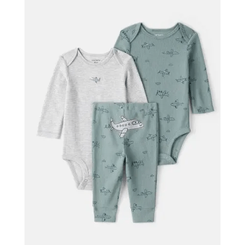 Baby Boy 3-Piece Airplane Print Long-Sleeve Bodysuit & Pant Set - Blue | Carter's