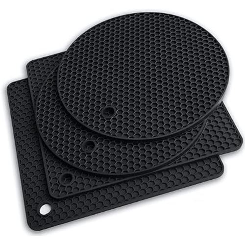 Q's Inn Silicone Pot Holders and Trivet mats Heat Resistant to 440°F to Protect Your Table and countertop Contains 4 Pieces 2 Round and 2 Squared
