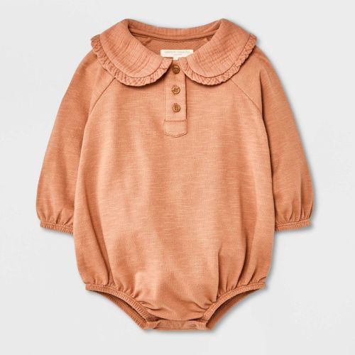 Grayson Collective Baby Girls' Collared Gauze Bubble Romper - Brown, Size: 0-3M