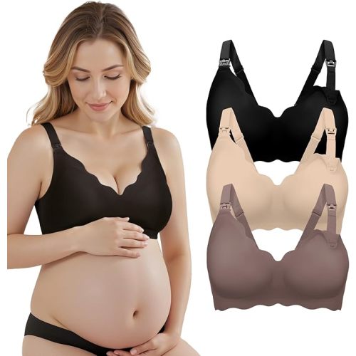 3 Pack Nursing Bras for Breastfeeding, Seamless Maternity Bra Women Pregnancy with Extra Bra Extenders & Clips
