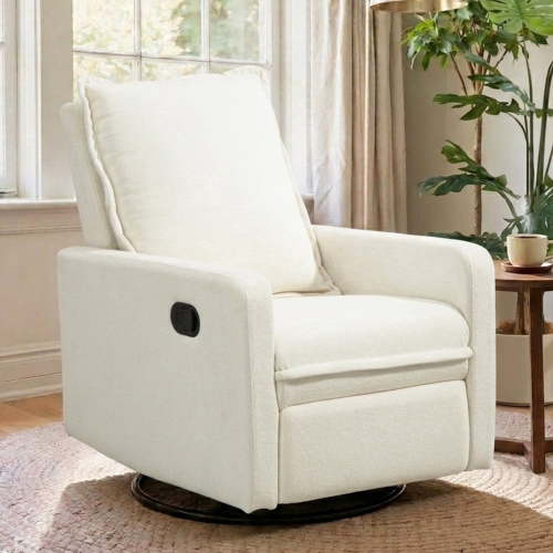 Paproos Swivel Rocker Recliner, Velvet 360°Swivel Rocking Recliner, Glider Rocking Chair for Nursery, Small Rocker Chair for Small Space, Manual Recliner for Adults for Home Theater, White