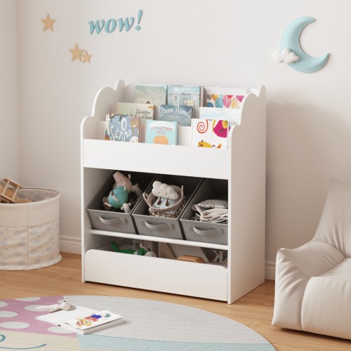 Jopath Kids Bin Storage and Bookcase,Multi-Functional Wooden Storage Organizer for Bedroom,Playroom,White