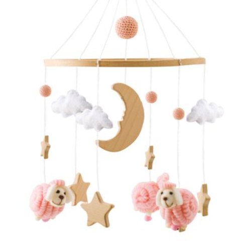 Menrkoo Mobile Support For Infant Bed Mobile Wooden Felts Infant Bed Newborn Prezzie Decoration Newborn Prezzie For Infant And Girls Hanging Wind Chimes Bed Pink 22.5 * 22.5 * 43Cm