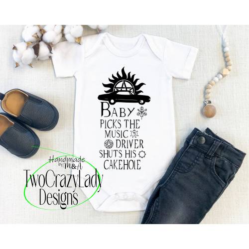 Picks the Music SPN Onesie Bodysuit Baby shower gift demon hunter