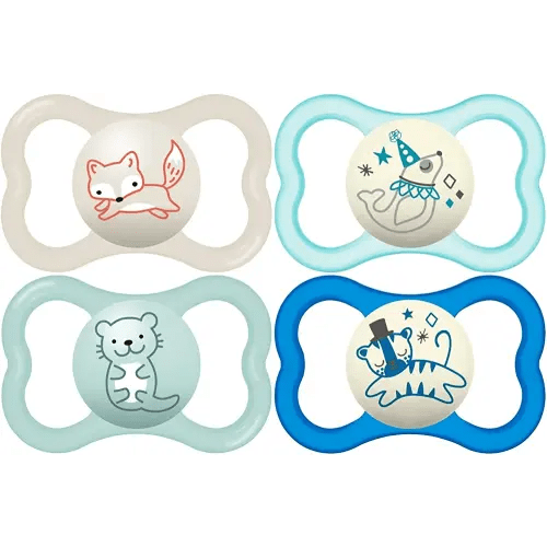 MAM Air Night & Day Baby Pacifier, for Sensitive Skin, Glows in The Dark, 6-16 Months, Baby Boy, 4 Count (Pack of 1)
