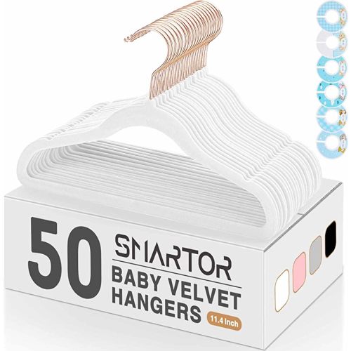 Premium Baby Hangers for Closet, 100% Safe Velvet Hangers 50 Pack, Durable 11.8" Baby Clothes Hangers for Nursery, Non-Slip Toddler Hangers Infant Hangers, Sturdy Kids Hangers for Childrens - White