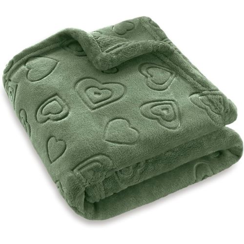 BORITAR Baby Blanket with Heart Design for Girls Ultra Soft Fleece Warm and Lightweight Blankets for Infant Toddler Newborn, 30x40 Inch, Olive Green