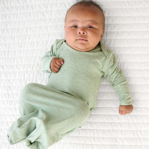 Heather Sage Ribbed Infant Gown - Little Sleepies